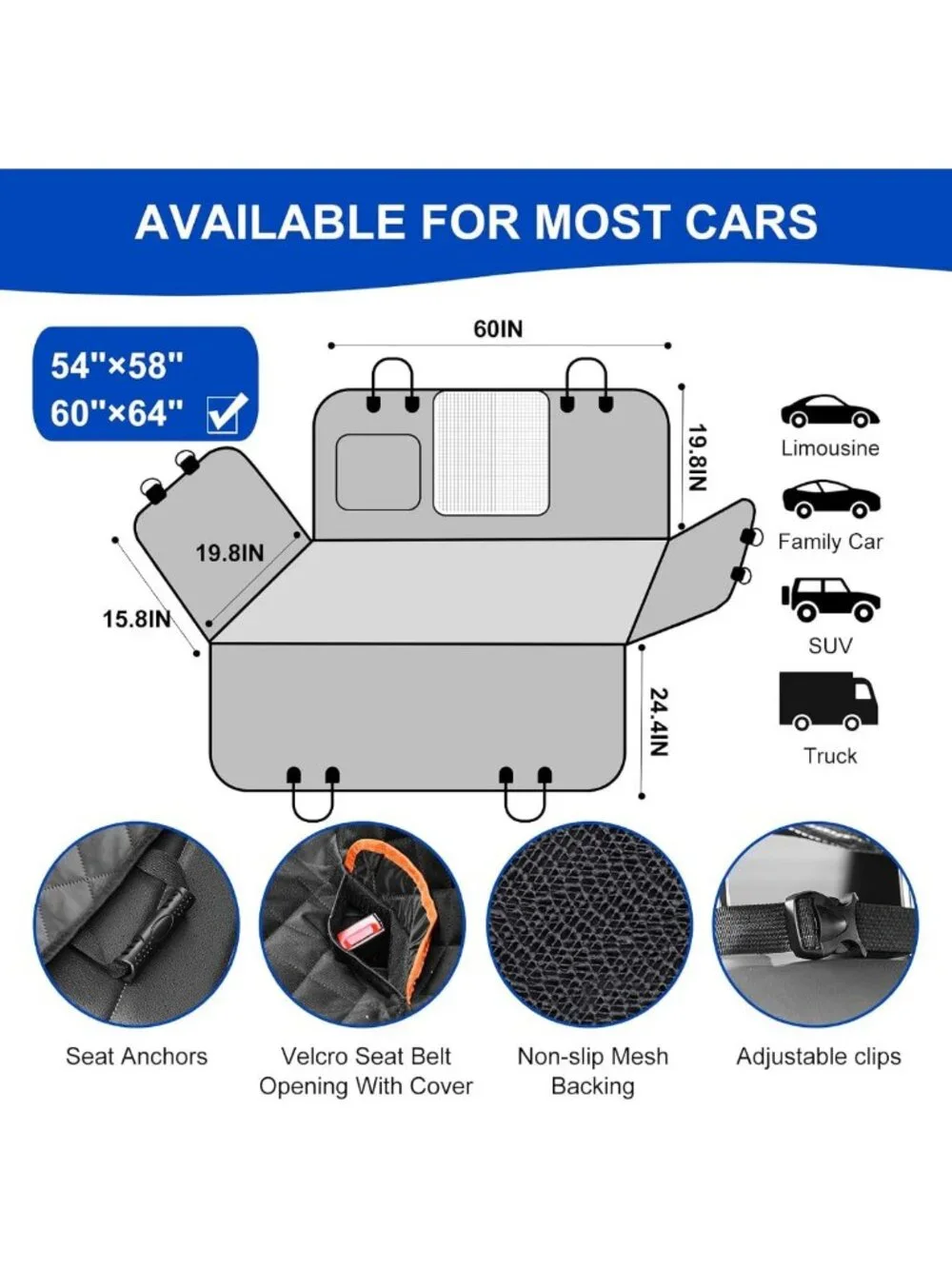 Durable Waterproof Dog Car Seat Cover, Scratchproof Nonslip Hammock for SUV